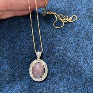 Ruby and White Sapphire Pendant with yellow gold overlay & 18” chain by Orianne